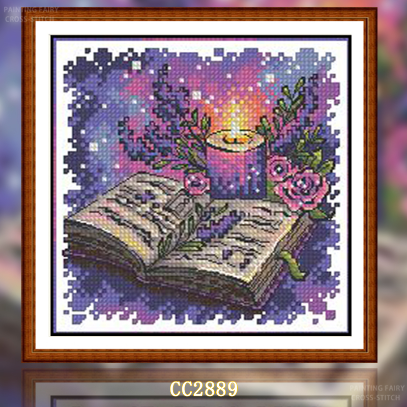 [CC2889- Lavender and Books] Painting Fairy Cross Stitch