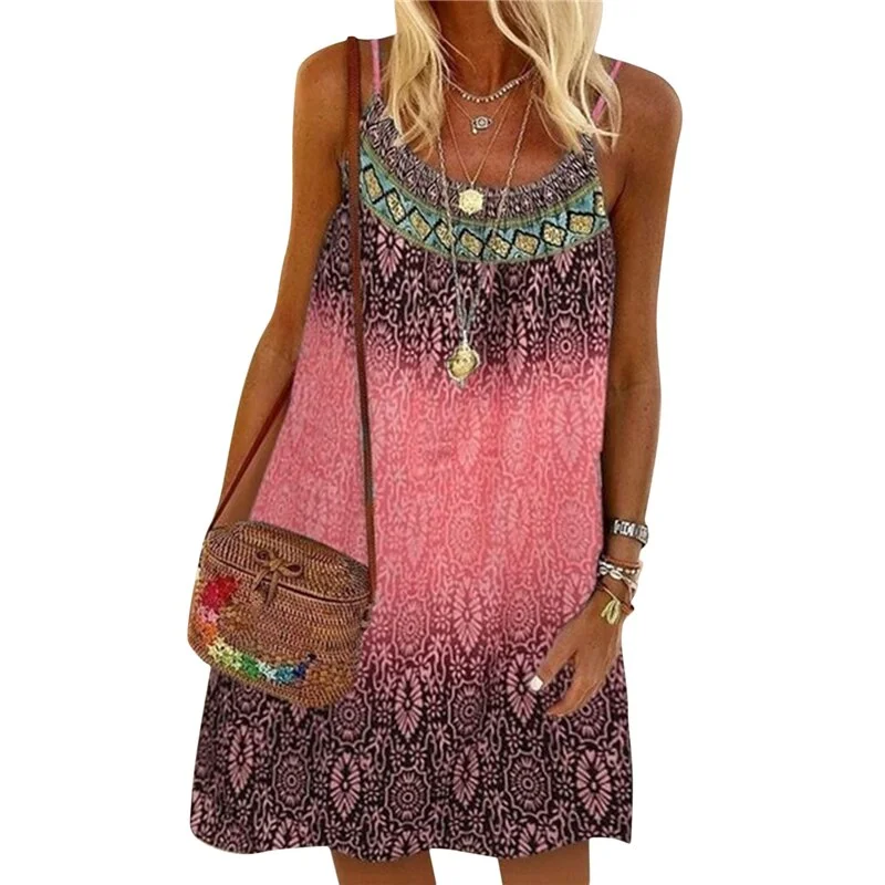 2023 Summer Printed Sling Dress Ladies Bohemian Loose Ladies Dress A-line Beach Casual Elegant Mini Dress