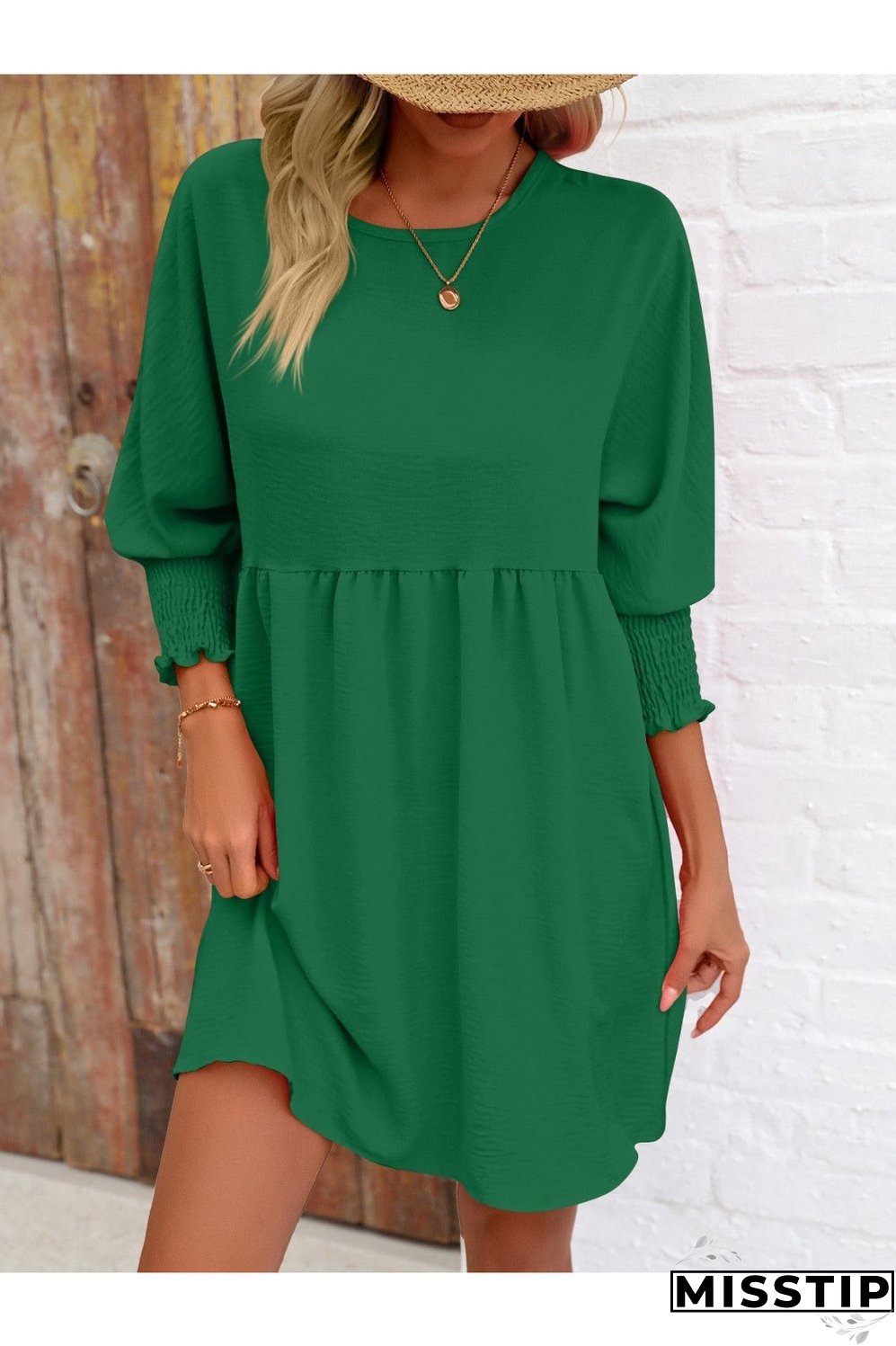 Round Neck Lantern Sleeve Mini Dress