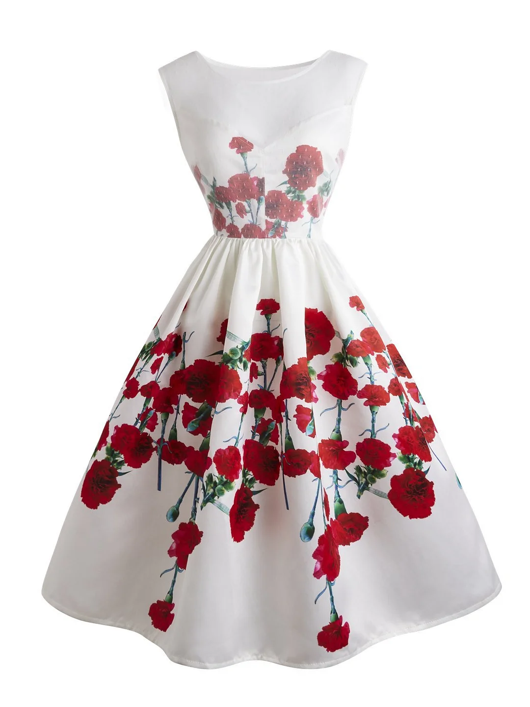 1950s Retro Style Lace Patchwork Floral Sleeveless Aline Dress