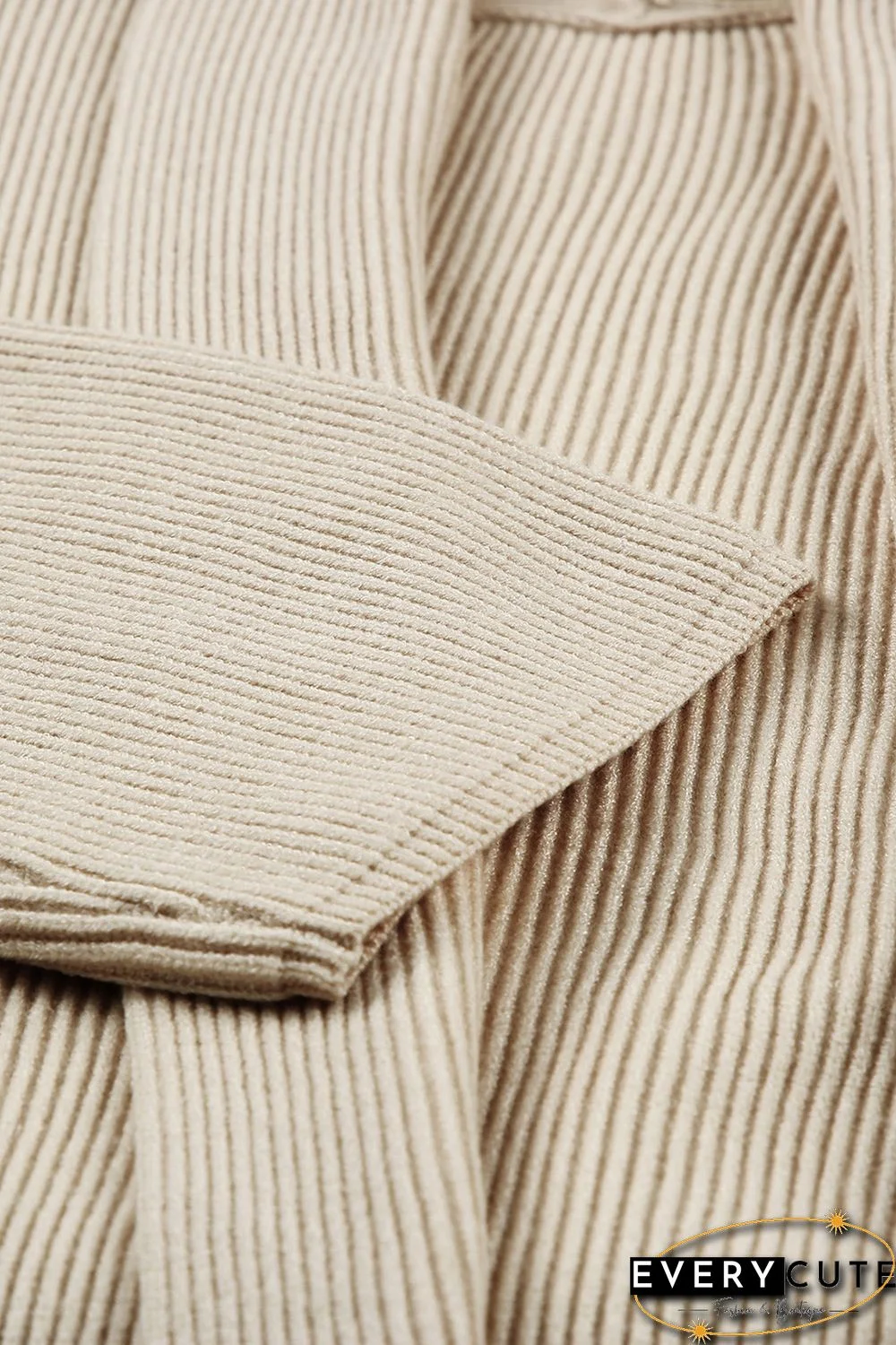 Apricot Robe Style Rib Knit Pocketed Cardigan with Belt