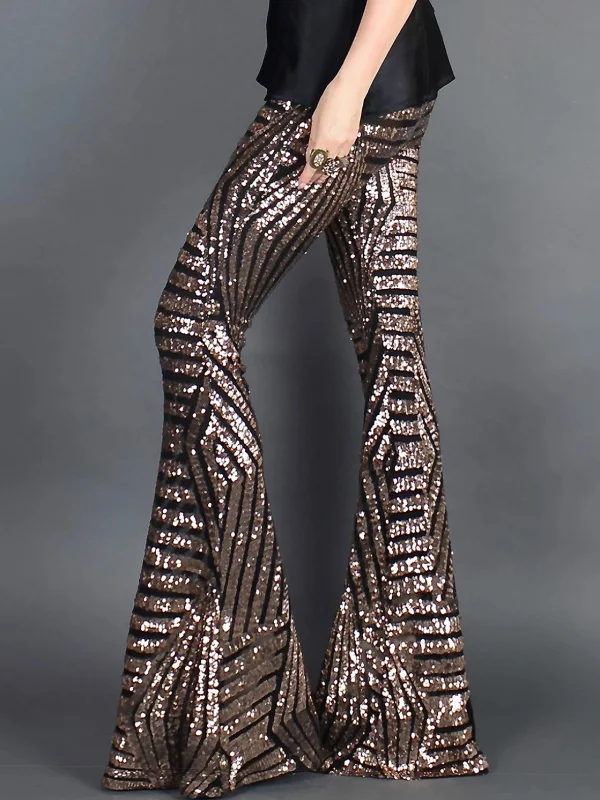 Gothic Dark Sequined High-waisted Flare Pants