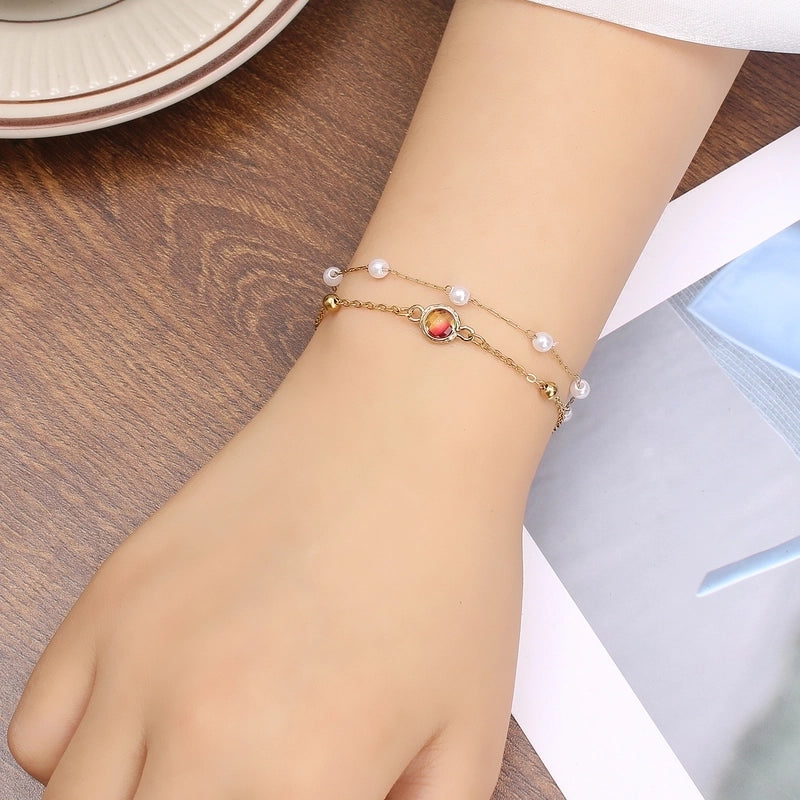 Vacation Geometric Color Block Stainless Steel Resin Copper Inlay Rhinestones Bracelets