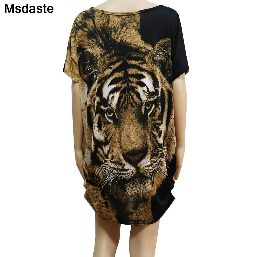 Tunics Casual Dress Summer Batwing Sleeve Stretchy 3D Print Tiger T Shirt Dress Tunic Robe Femme Plus Size Vestidos Mujer Tops