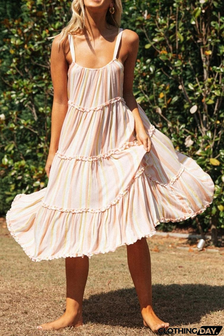 Stripe Sleeveless Ruffled Summer Dress