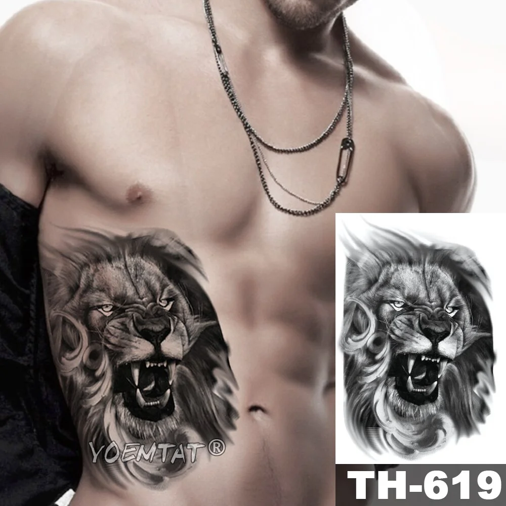 Sdrawing Temporary Tattoo Sticker Old School Lion Wolf Flash Tatto Triangle Geometry Body Art Arm Fake Tatoo Men Women