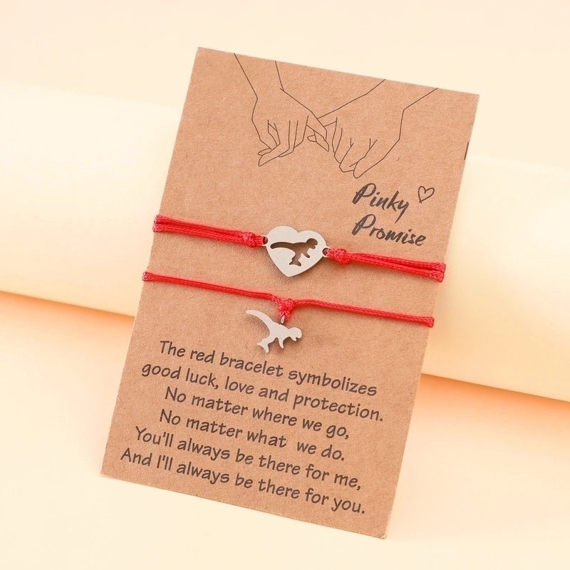 1 Pair Minimalist Dinosaur Heart Shape Stainless Steel Rope Polishing Hollow Out Bracelets