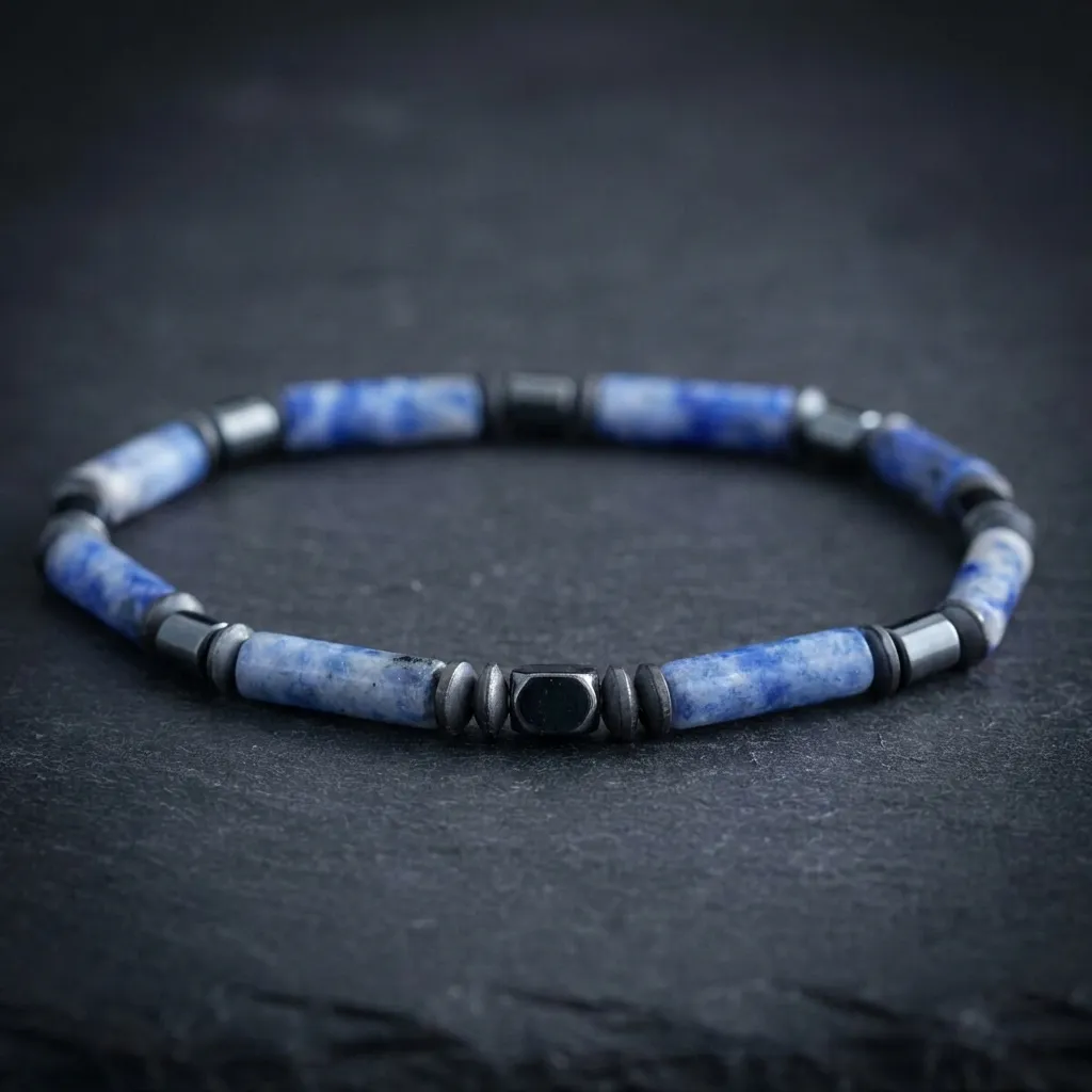 The Horizon Cylinder Bracelet | Natural Turquoise & Matte Hematite Turquoise & Matte Black