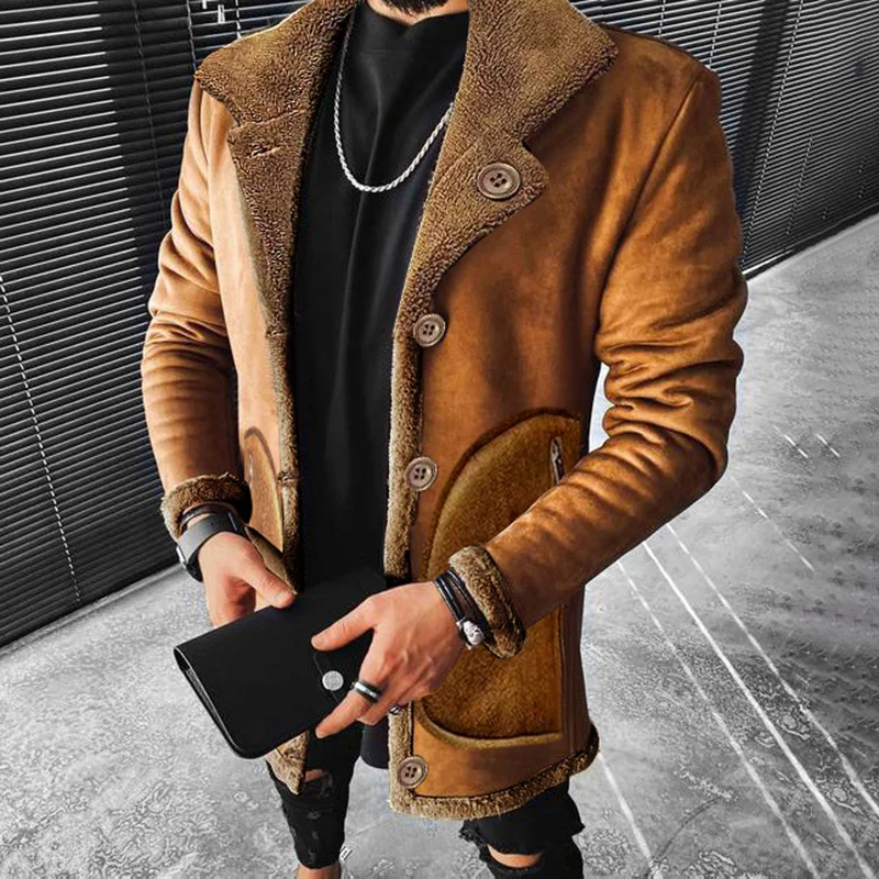 Men's Composite Faux Leather Fleece Thickened Jacket