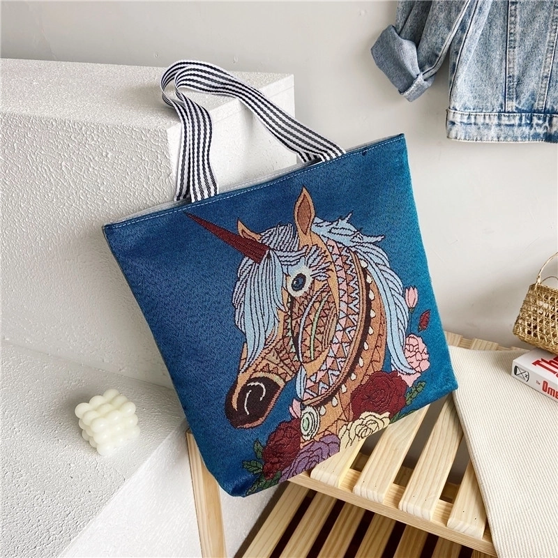 Unisex Vintage Style Portrait Animal Canvas Shopping Bags