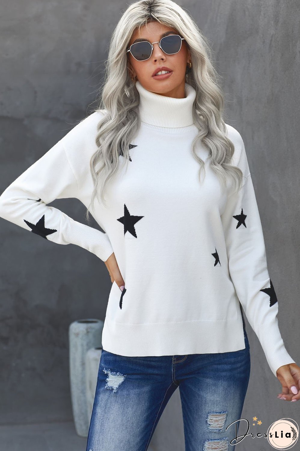 Turtleneck Star Print Sweater