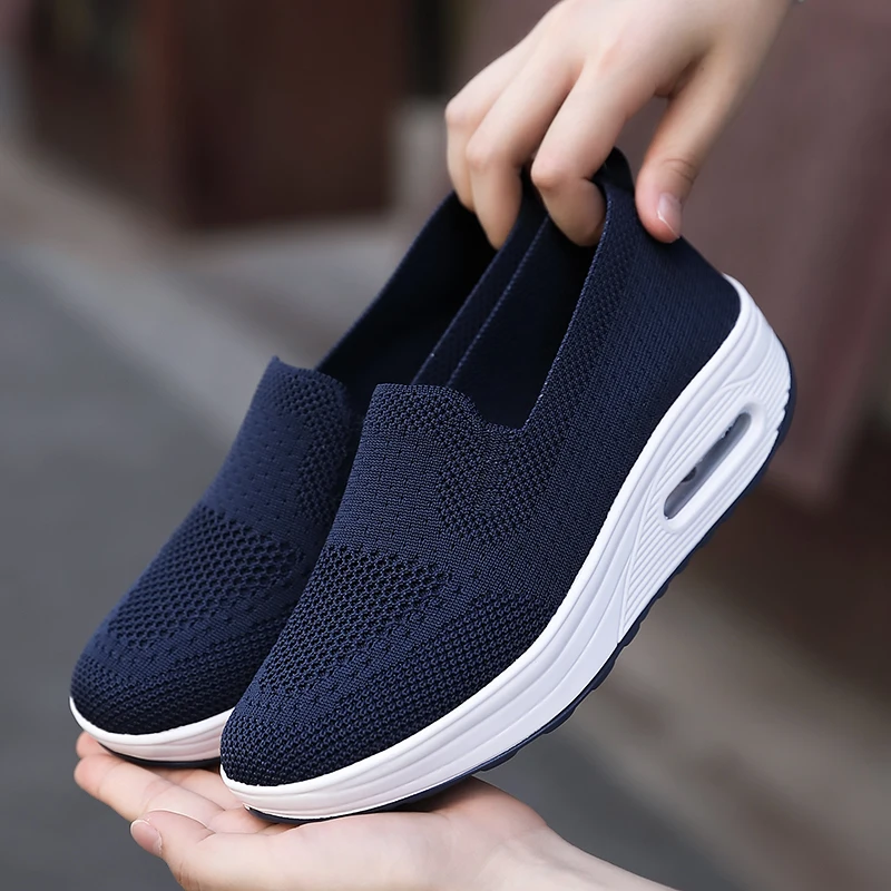 Fransikin Women Casual Shoes with Thick Soles Fashionable Sports Running Fitness Lightweight Mesh Loafers Slip in Shallow Mouth Flat Shoes