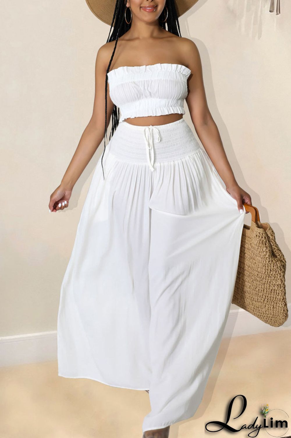 Red Sexy Solid Split Joint Stringy Selvedge Strapless Sleeveless Two Pieces