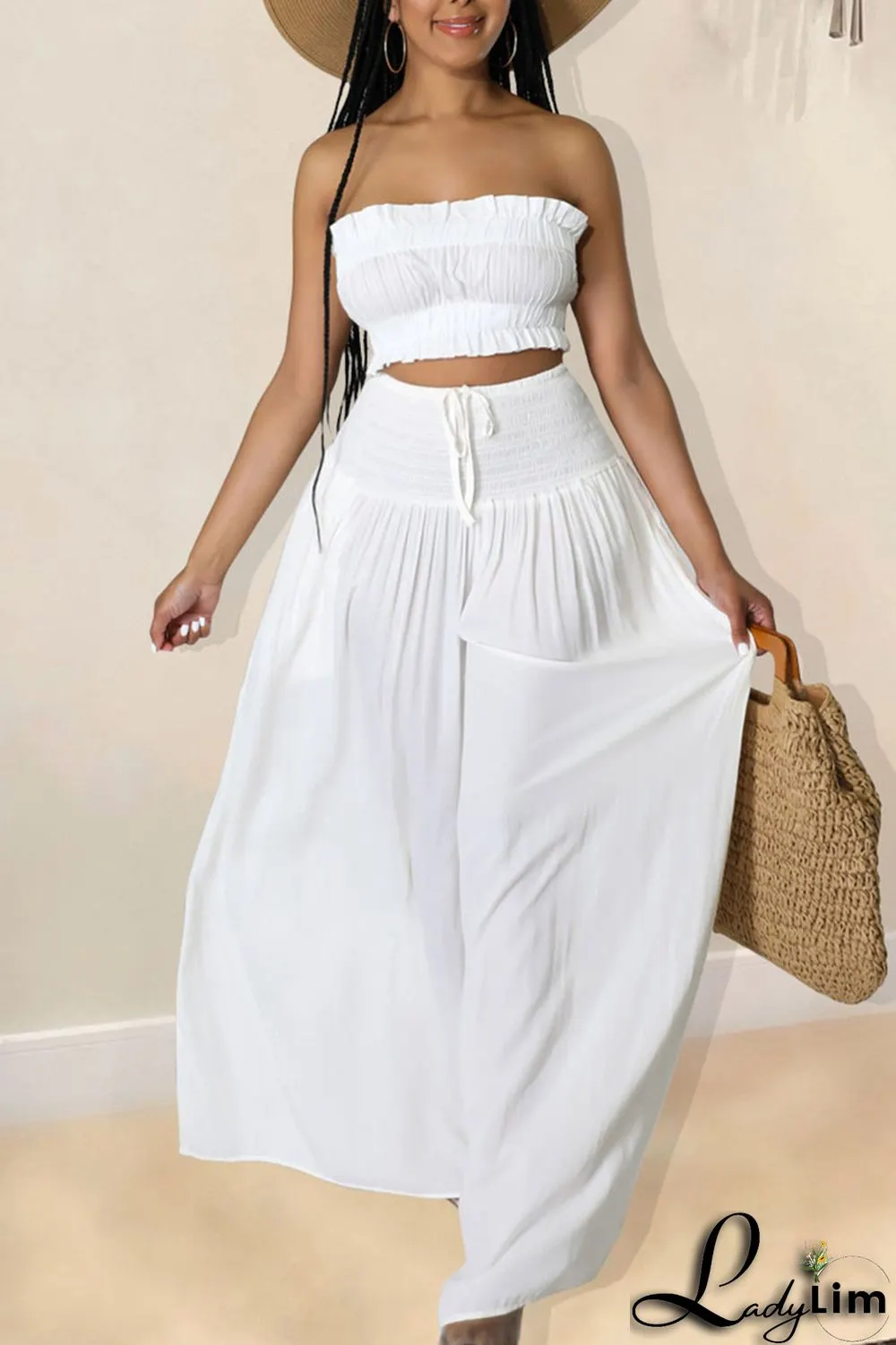 Red Sexy Solid Split Joint Stringy Selvedge Strapless Sleeveless Two Pieces