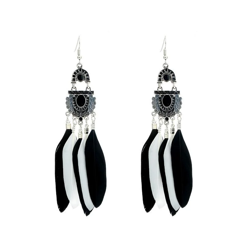Women plus size clothing Wholesale Cheap Jewelry Simple Vintage Classic Bohemia Beach Alloy Feather Earrings-Nordswear