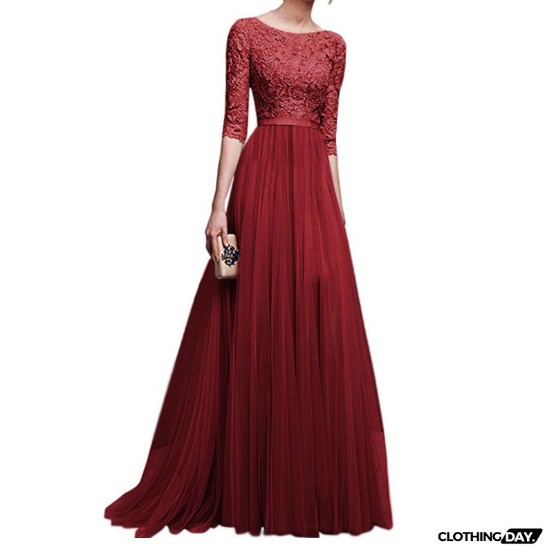 Fashion Half Sleeve Long Lace Dress