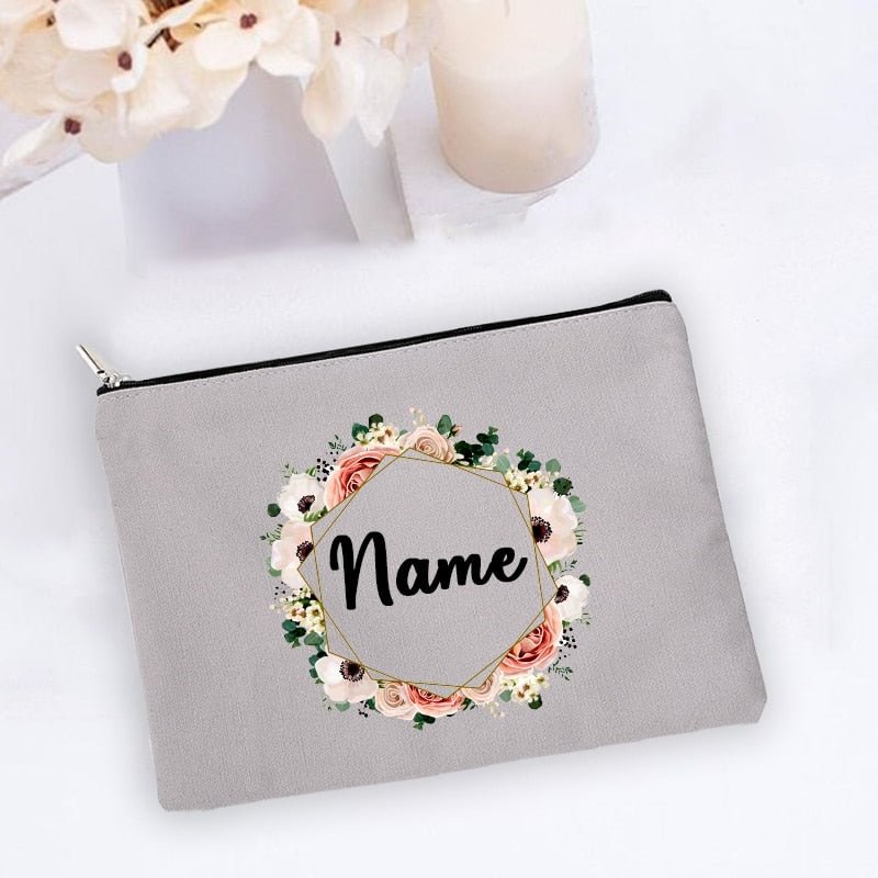 Personal Custom Name Flower Makeup Bag Pouch Travel Outdoor Girl Women Cosmetic Bags Toiletries Organizer Lady Wash Storage Case