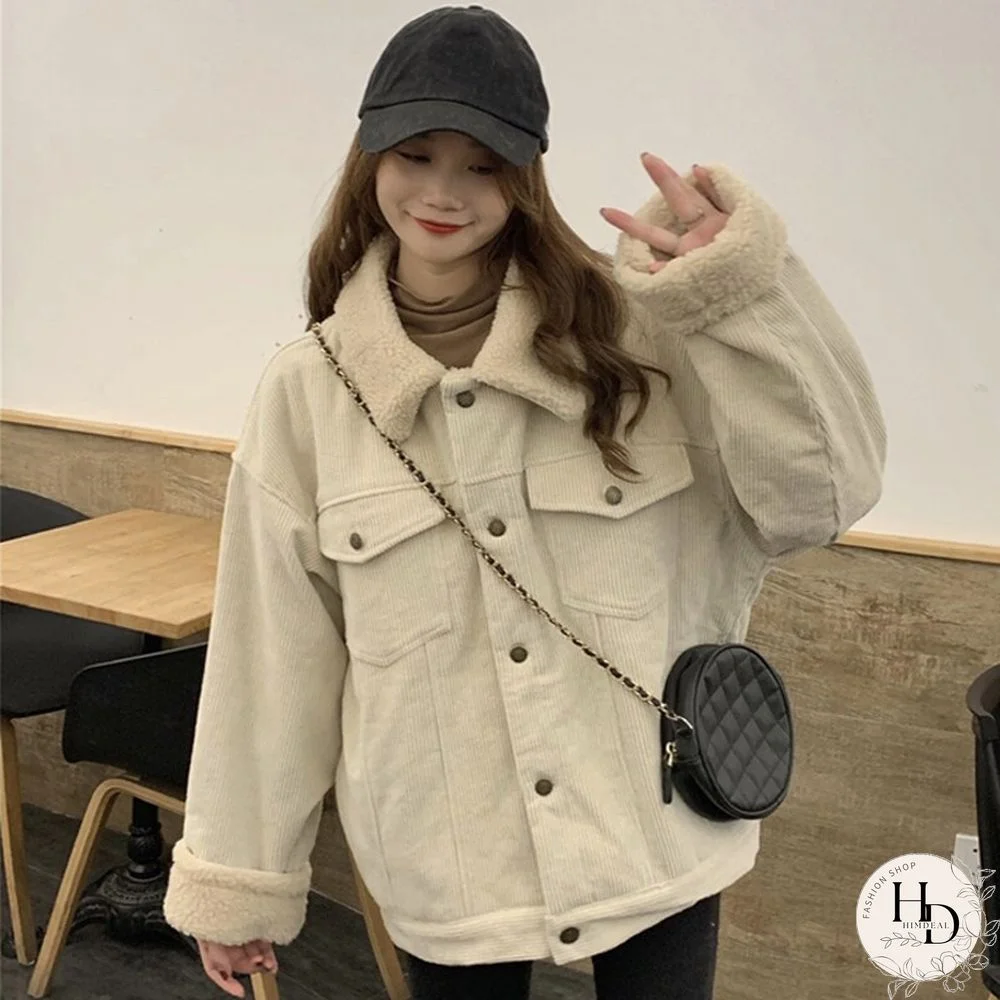 Fashion Autumn Lamb Wool Coat Women Loose Casual Warm Corduroy Jacket Fleece Shaggy Apricot Korean Overcoat Street Wear New