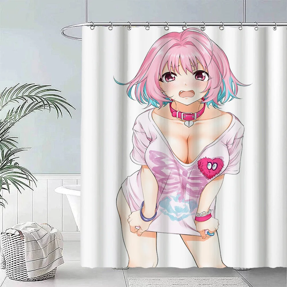 Anime Big Breasted Girl Printing Shower Curtain Bathroom Supplies High-quality Waterproof Bathroom Decoration with Hook Curtain
