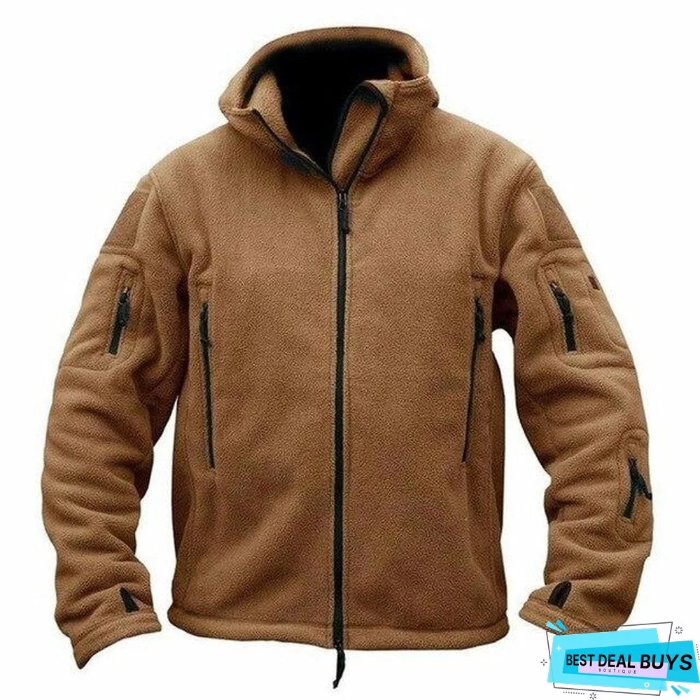 Military Fleece Tactical Jacket Solid Casual Hooded Jacket Army Zipper Coat Outdoor Thermal Ventilation Sports Polar Clothes