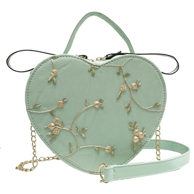 Women’s All Seasons Pu Leather Flower Vintage Style Heart-shaped Zipper Handbag