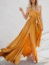 Split-Side Lace-Up Sleeveless Maxi Dresses