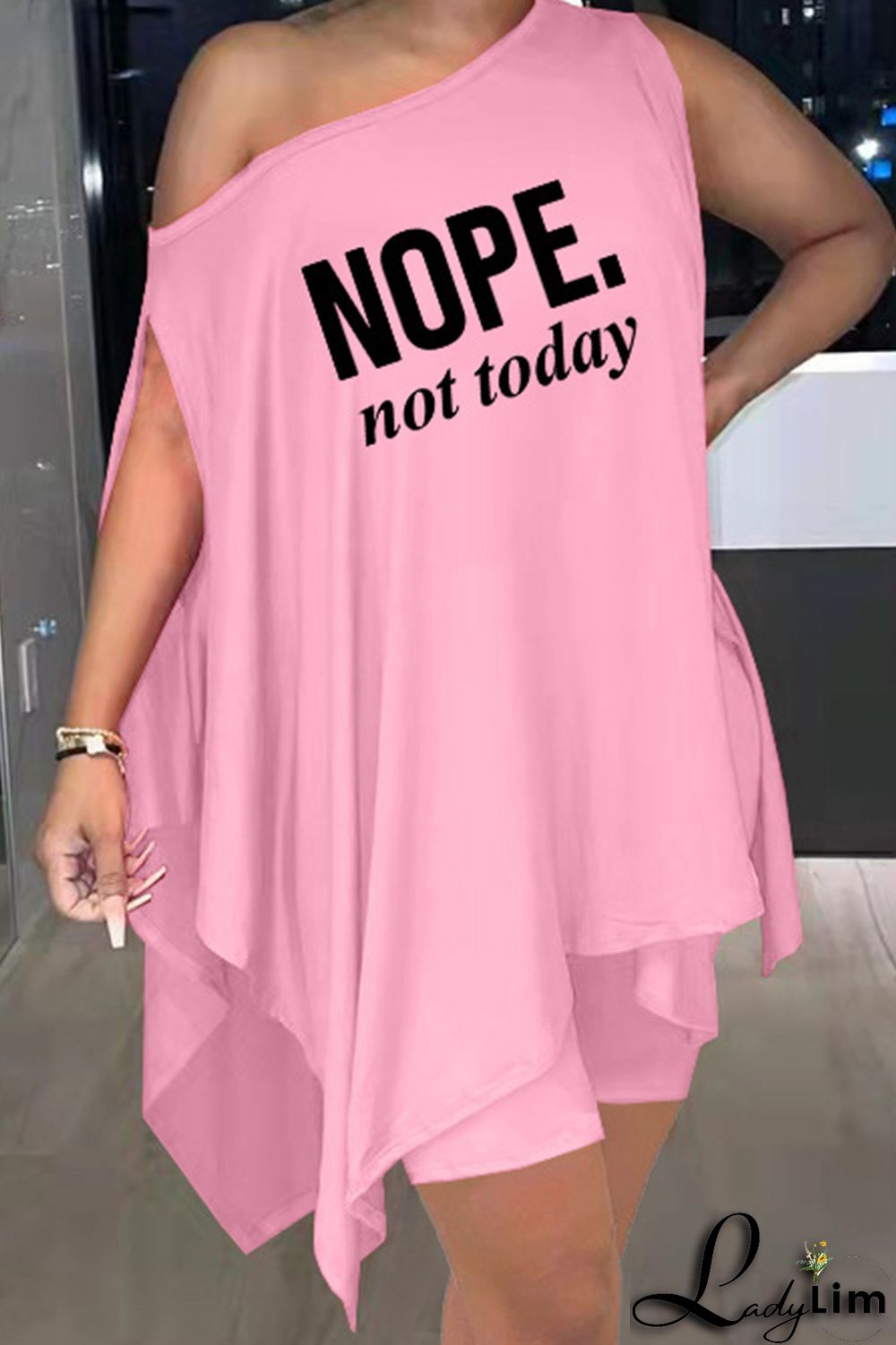 Burgundy Fashion Casual Letter Print Asymmetrical Oblique Collar Sleeveless Two Pieces