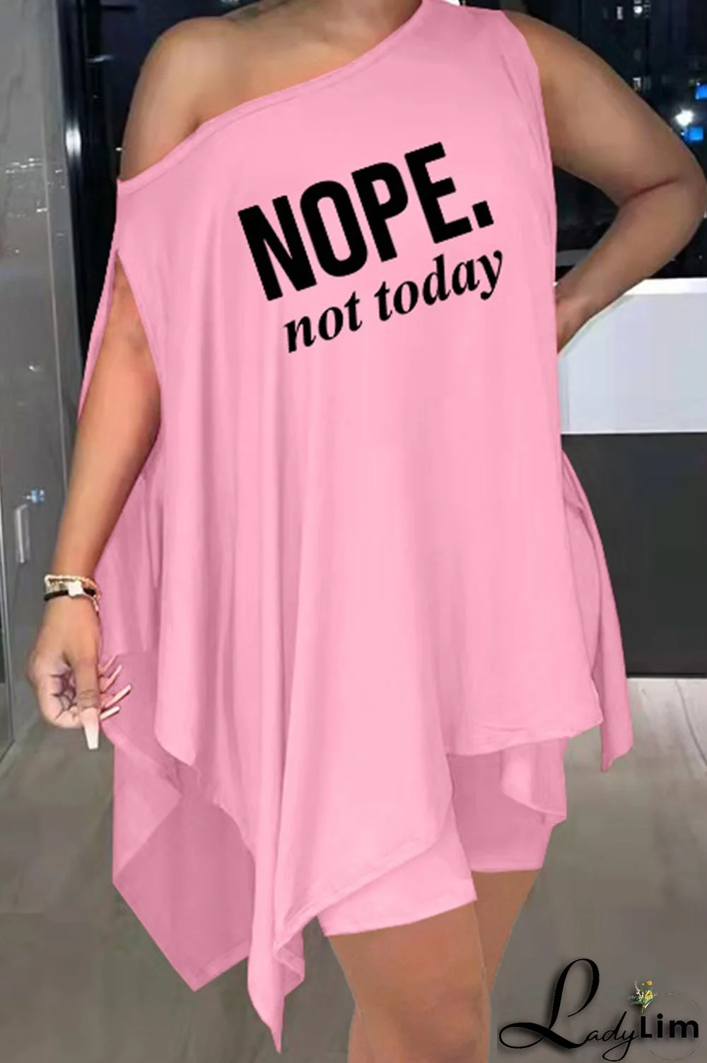 Burgundy Fashion Casual Letter Print Asymmetrical Oblique Collar Sleeveless Two Pieces