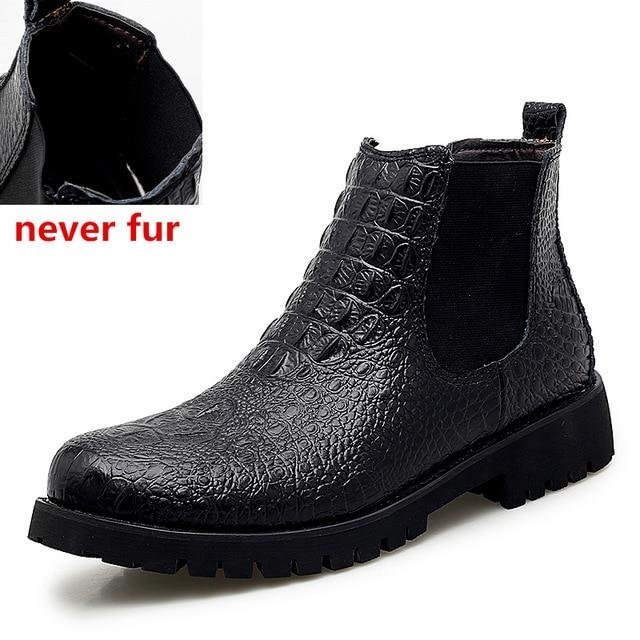 Cow Genuine Leather Men Boots Lace-Up Keep Warm Plush Snow Boots Motorcycle Boots Fashion | EGEMISS