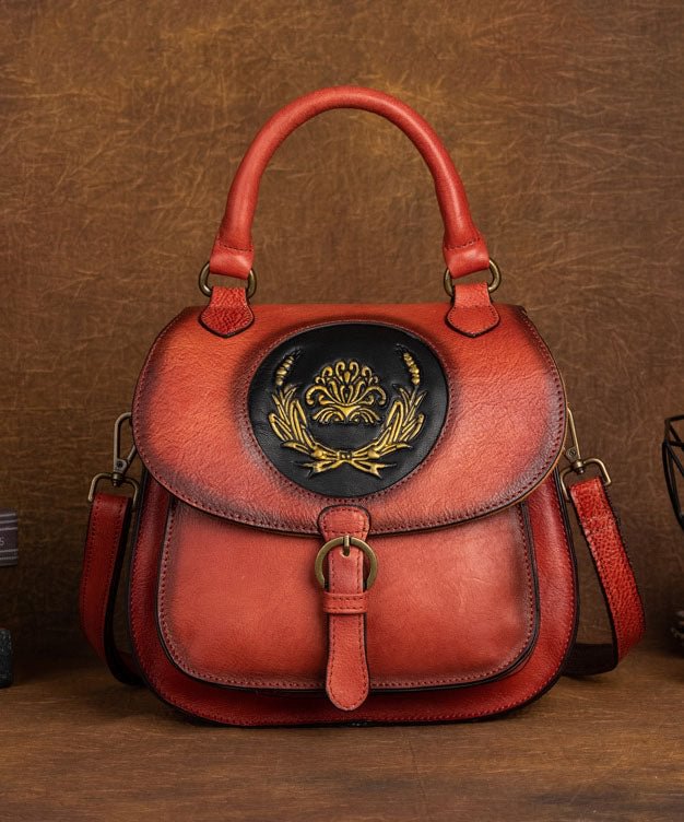 Handmade Red Oriental Paitings Calf Leather Messenger Bag CK2156- Fabulory
