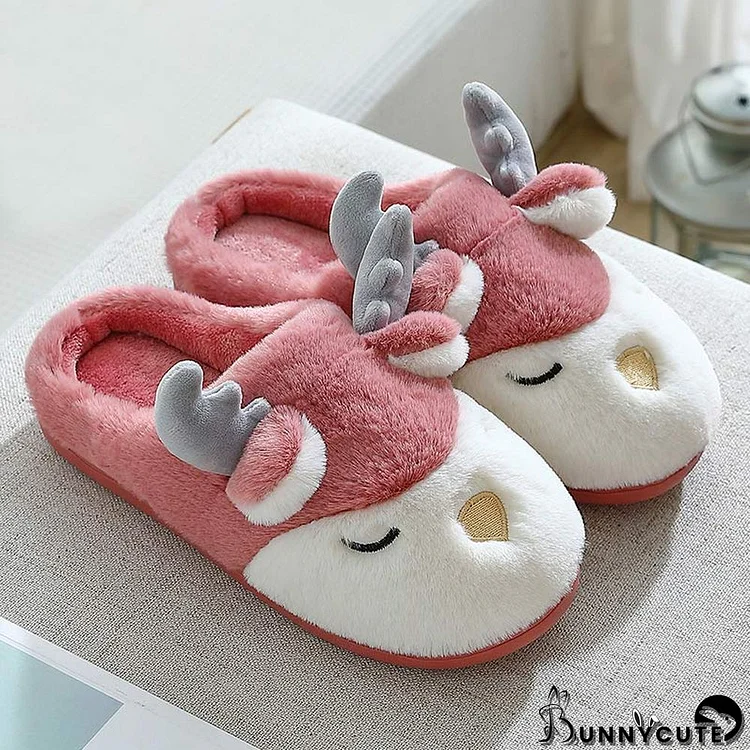 Antler Ears Plush Slippers