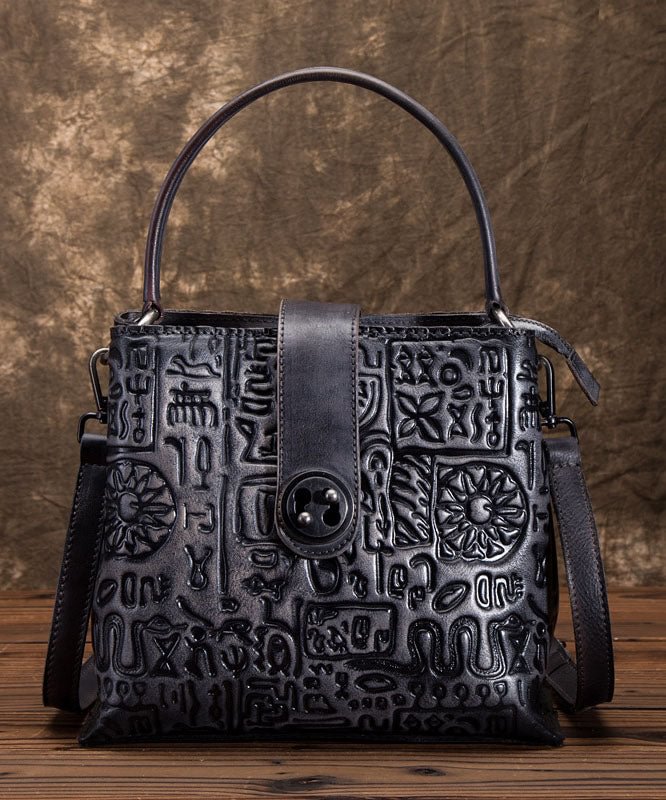 Beautiful Grey Oracle bone pattern Paitings Leather Satchel Handbag CK203- Fabulory