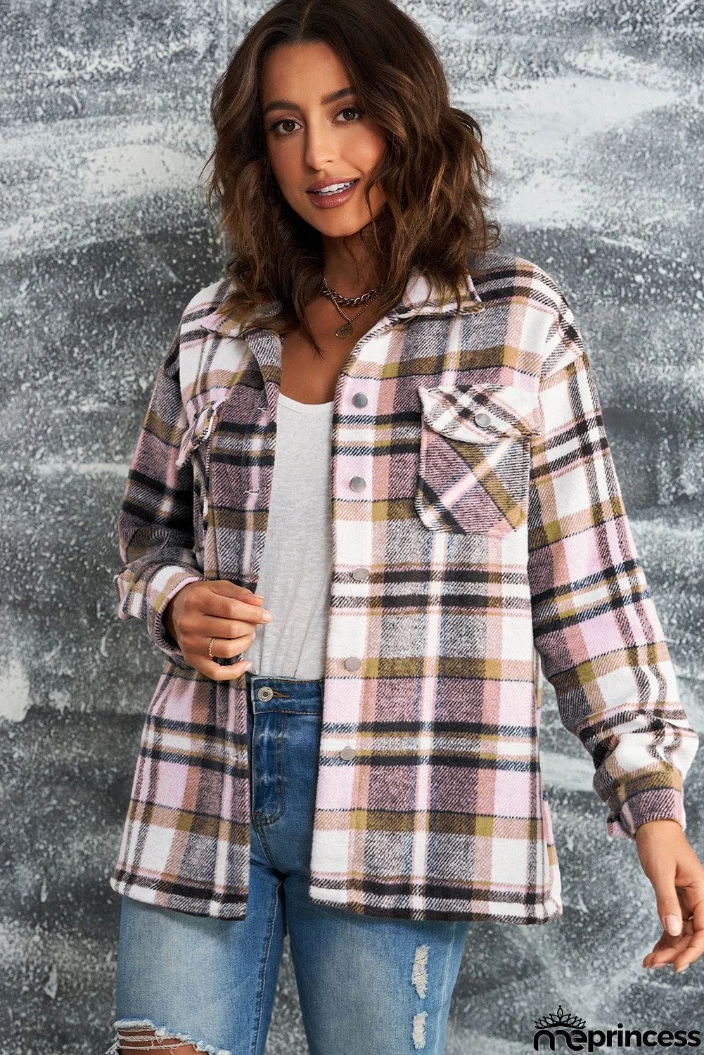 Womens Pink Plaid Shirt Shacket