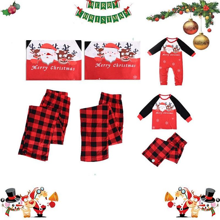 Christmas Family Matching Sleepwear Pajamas Sets Santa Plaids Top and Pants
