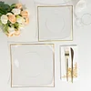 10 Pack | 10" Clear / Gold Concave Modern Square Plastic Dinner Plates, Disposable Party Plates
