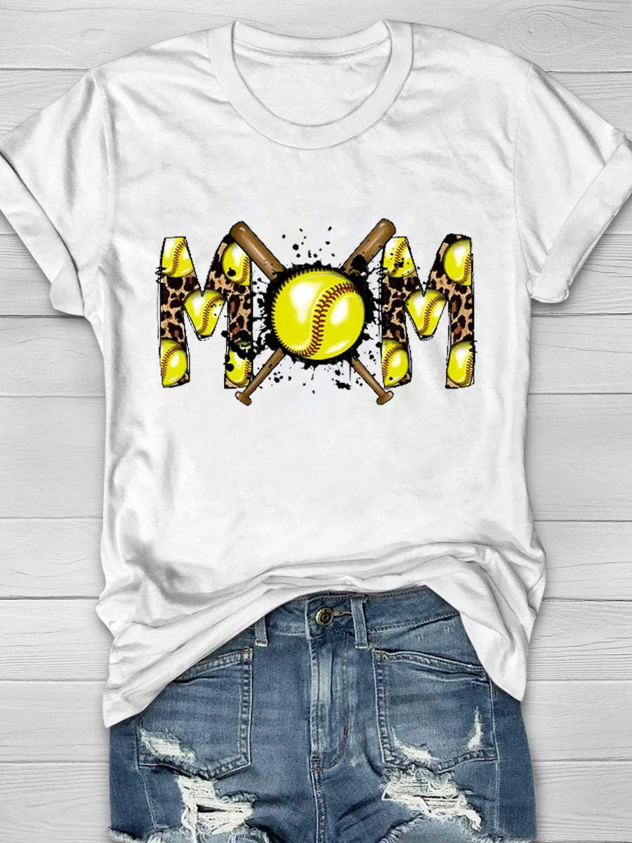 Softball Mom Print Short Sleeve T-Shirt