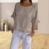 Gioiacombo&trade; Top da donna girocollo a mezza manica in cotone e lino