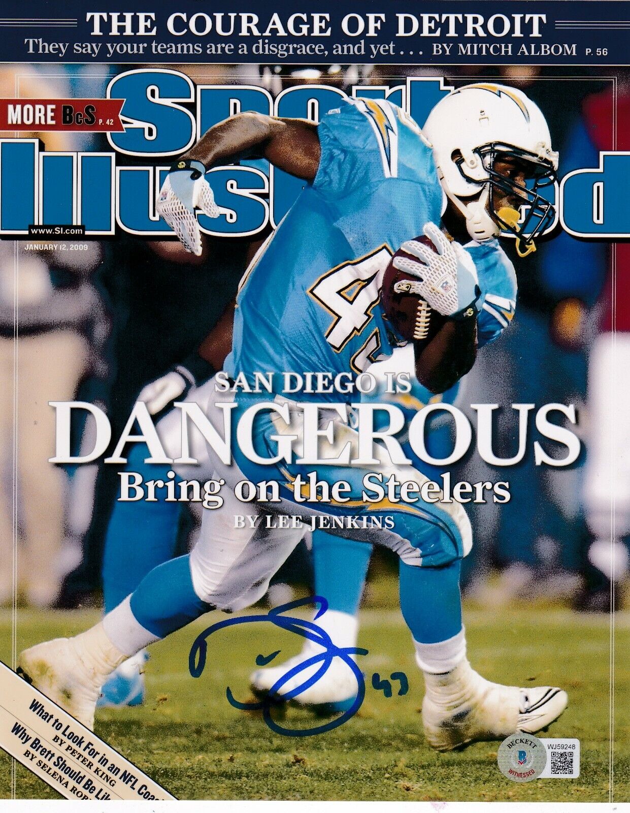 DARREN SPROLES SAN DIEGO CHARGERS BECKETT AUTHENTICATED SI COVER SIGNED 8x10