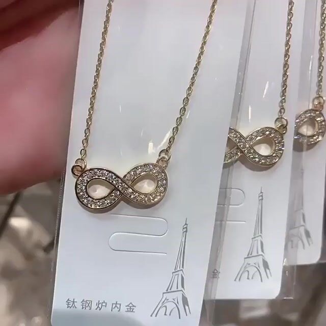 Infinity Symbol &infin; Figure 8 Zirconia Gold-Plated Necklace