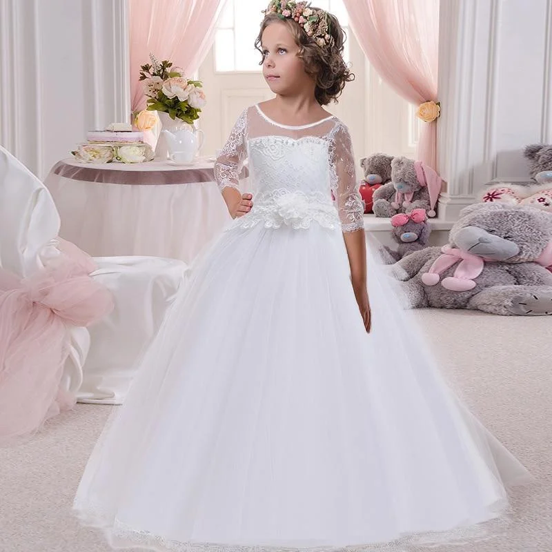 2021 Summer White Long Sleeve Pink Bridesmaid Dress Kids Dresses For Girls Princess Dress Girl Party Wedding Dress 14 10 12 Year
