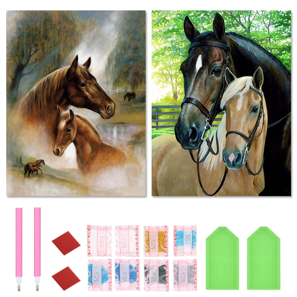 2PCS Full Round Diamond Painting - Horse(Canvas|30*40cm)