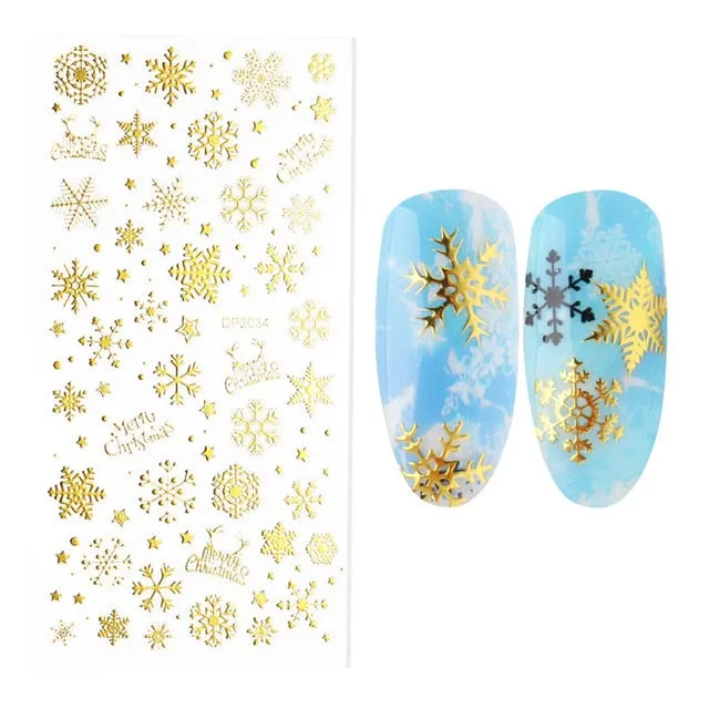 Nail Stickers Embossed 5D Christmas Snow Butterfly Designs Back Glue Nail Decals Decoration Tips For Beauty Salons-Nail Inspo