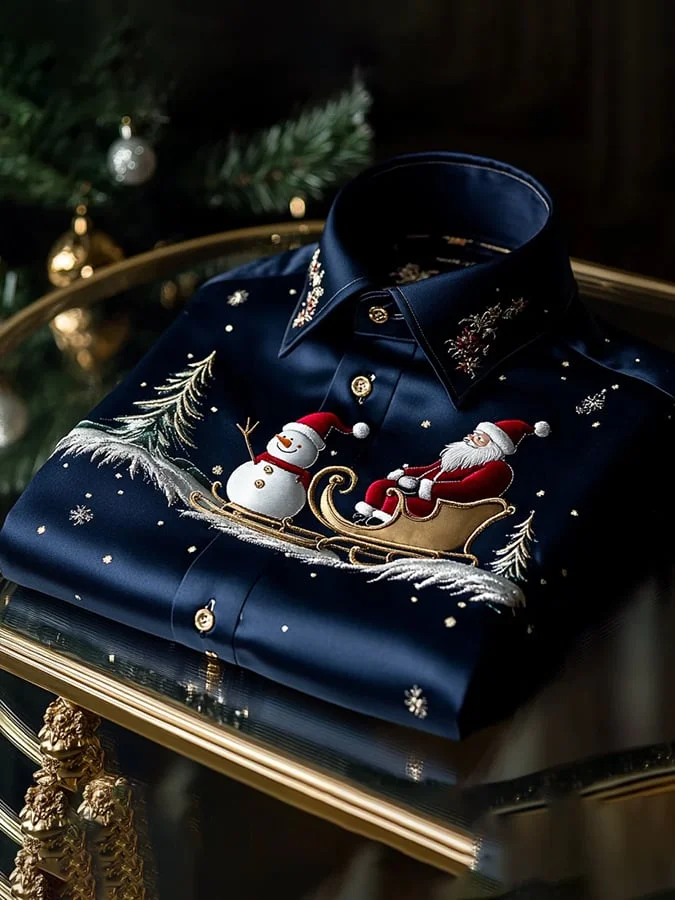 Men's Silk Christmas Luxury Business Long Sleeve Shirt