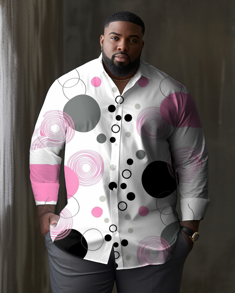 Men's Large Size Casual Business Polka Dot Geometric Texture Lapel Long-sleeved Shirt