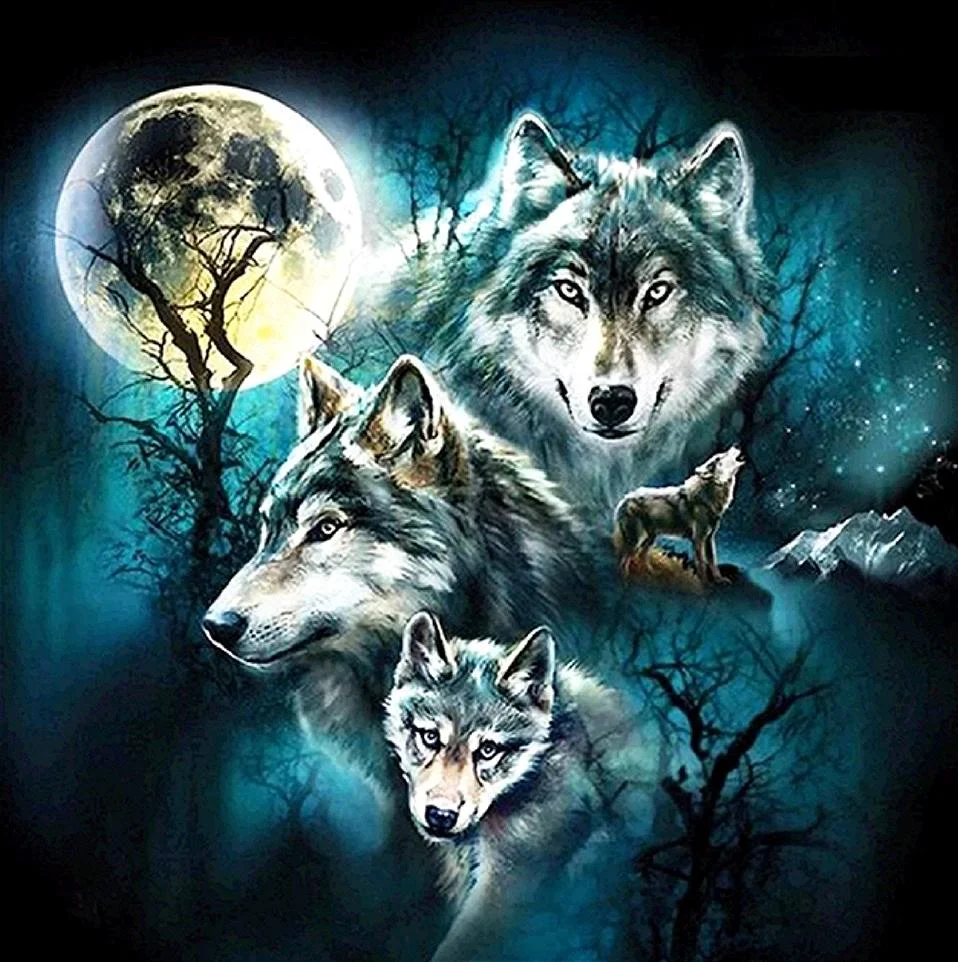 Full Round/Square Diamond Painting -  Night Wolves