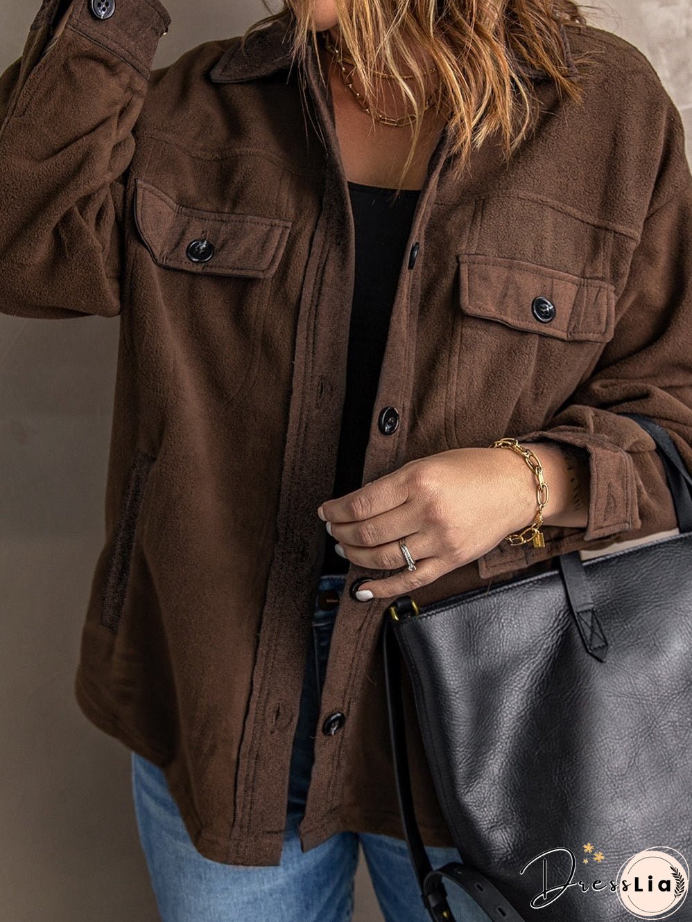 Brown Plush Fleece Button-Up