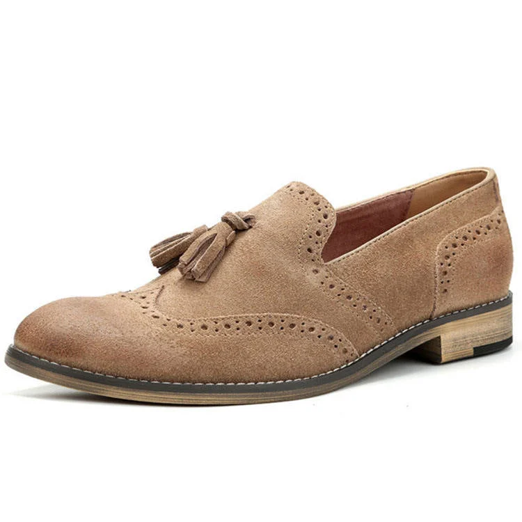 Men's Suede Brogue Slip-On Shoes in Cow Leather