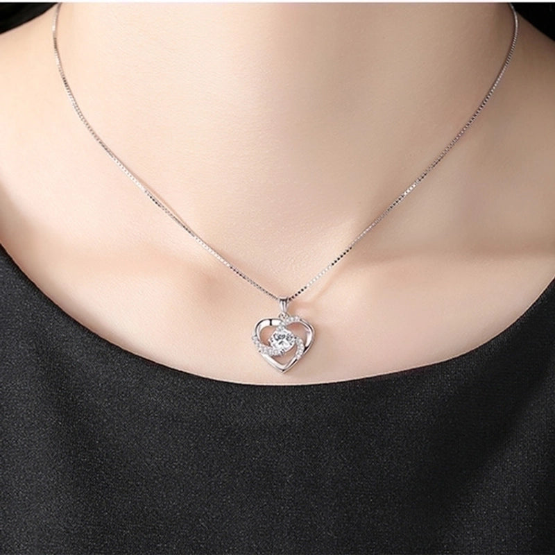 925 Sterling Silver Artificial Gemstones Box Chain Inlay Heart Shape Pendant Necklace