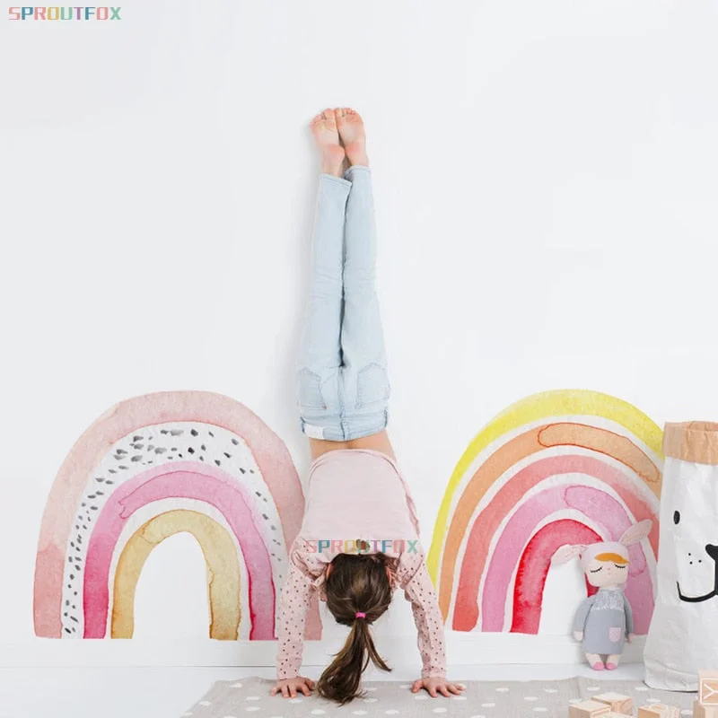 Colorful Big Rainbow Wallpaper In The Nursery Stickers Bohemia Style Vinyl Decorative Wall Stickers For Kids Rooms Decoration