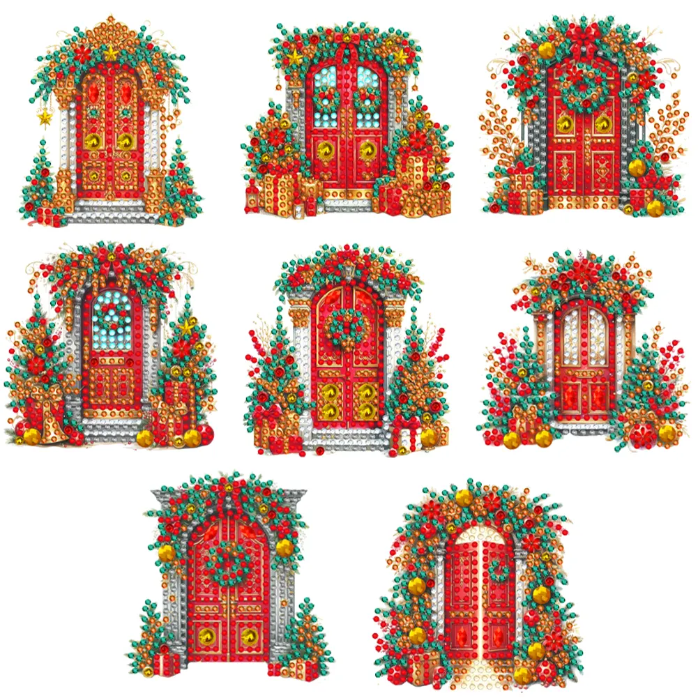8Pcs DIY Christmas Door Acrylic Special Shaped Christmas Theme Diamond Painting Hanging Decorations